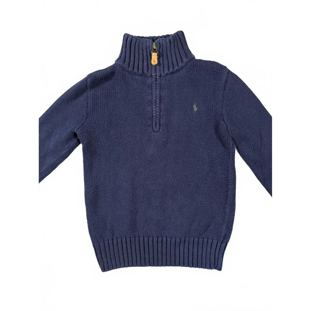 Polo Ralph Lauren Boys Size 6 Navy Quarter Zip Pullover Sweater Cotton Blend